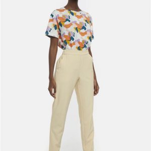 BEIGE CROPPED STRAIGHT-LEG TROUSERS