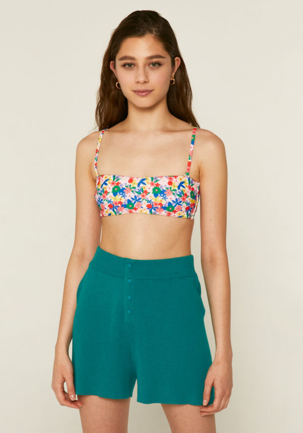 Multicoloured floral print bandeau bikini top