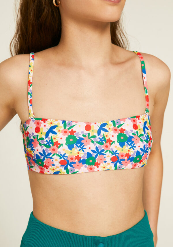 Multicoloured floral print bandeau bikini top