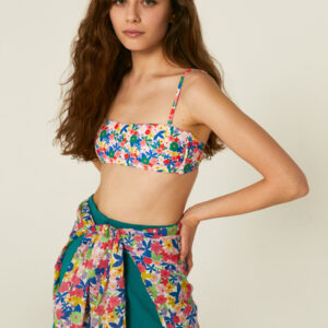 Multicoloured floral print bandeau bikini top
