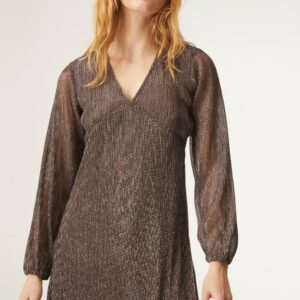 V-neck metallic dress grey