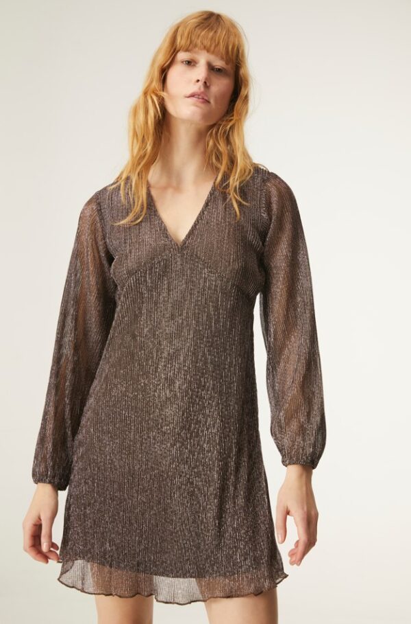 V-neck metallic dress grey