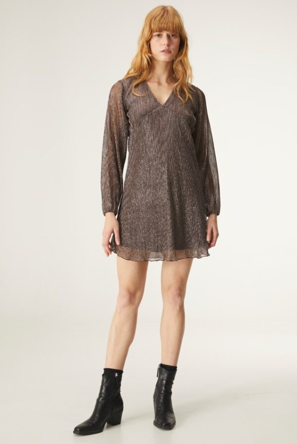 V-neck metallic dress grey