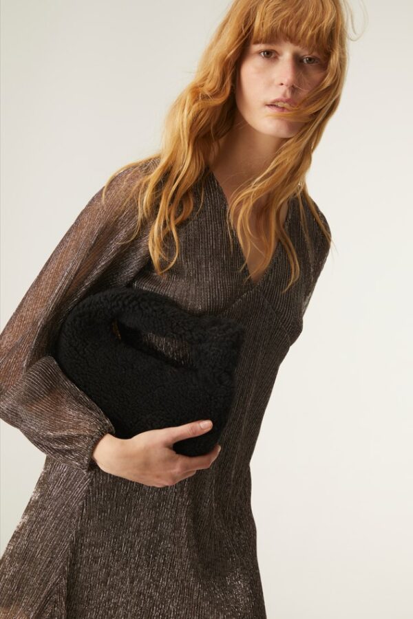 V-neck metallic dress grey