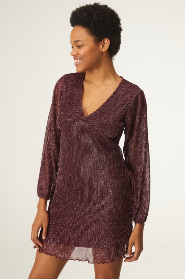 V-neck metallic dress pink