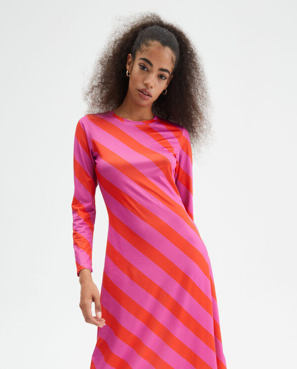 Flared-cut midi dress with stripe print