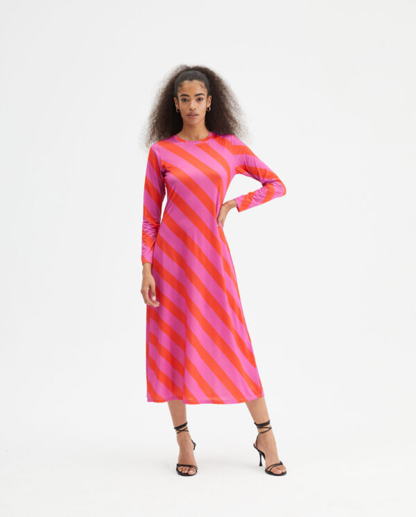 Flared-cut midi dress with stripe print