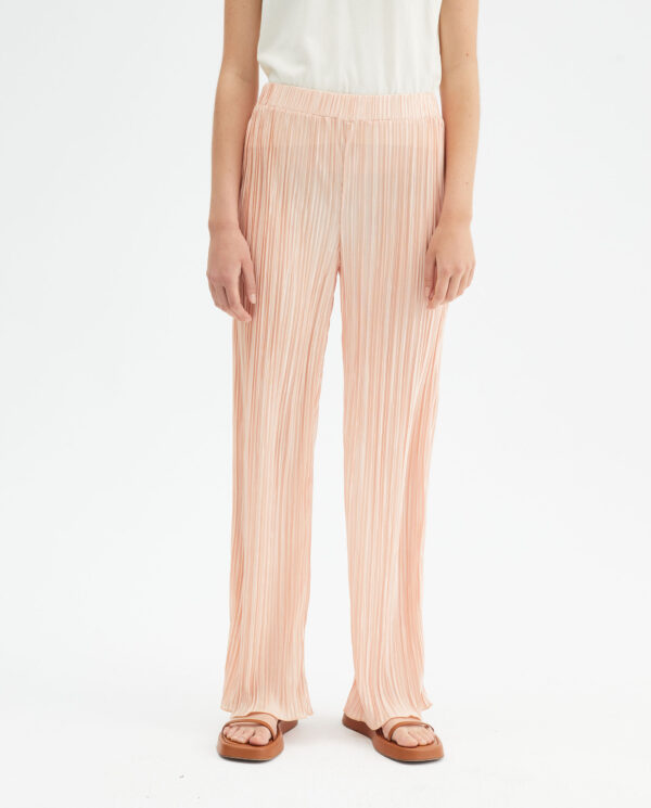 Pink straight-cut mid-rise gathered trousers
