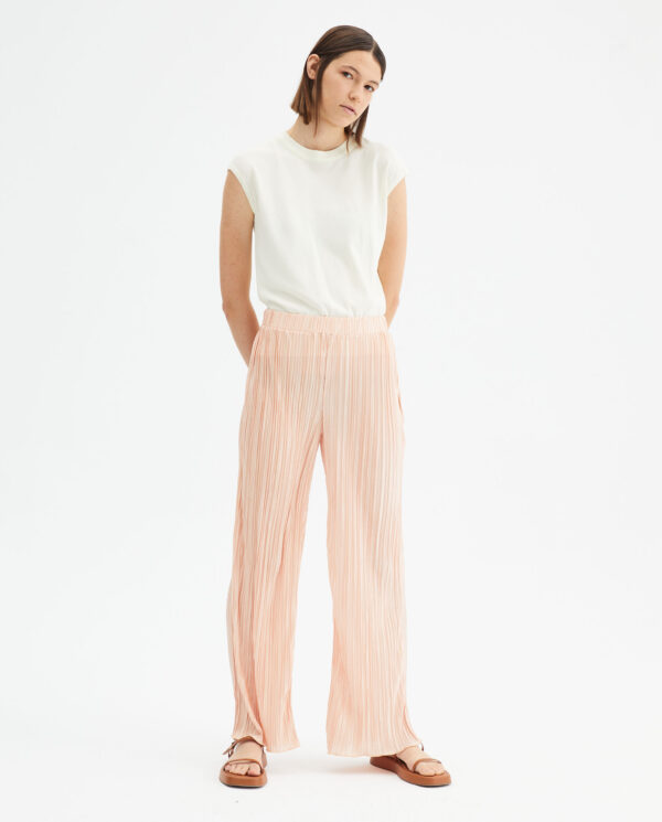Pink straight-cut mid-rise gathered trousers