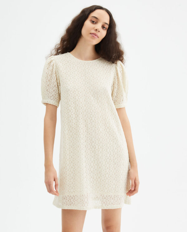 Off-white short-sleeved mini crochet dress