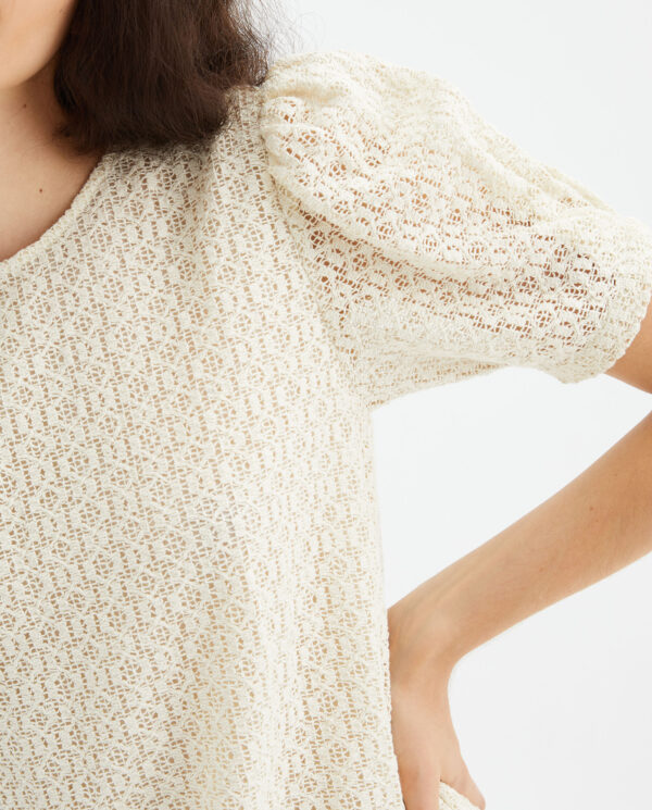 Off-white short-sleeved mini crochet dress