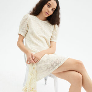 Off-white short-sleeved mini crochet dress