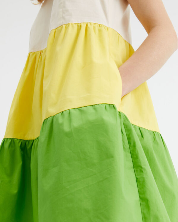 White yellow green dress