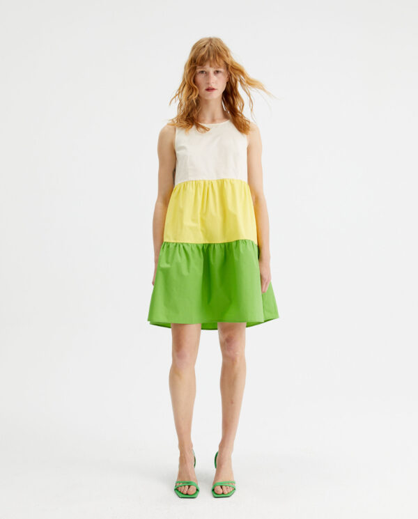 White yellow green dress