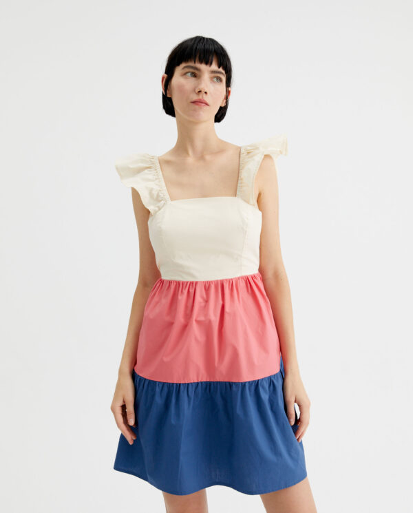White pink blue dress