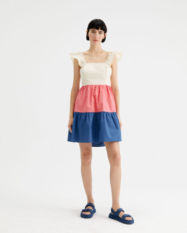 White pink blue dress