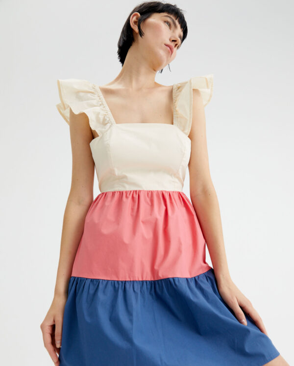 White pink blue dress