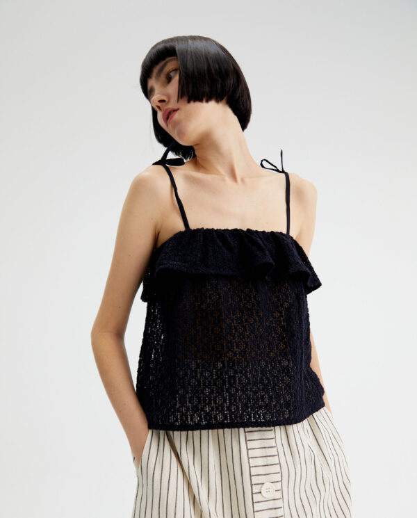 Black crochet top with tie straps