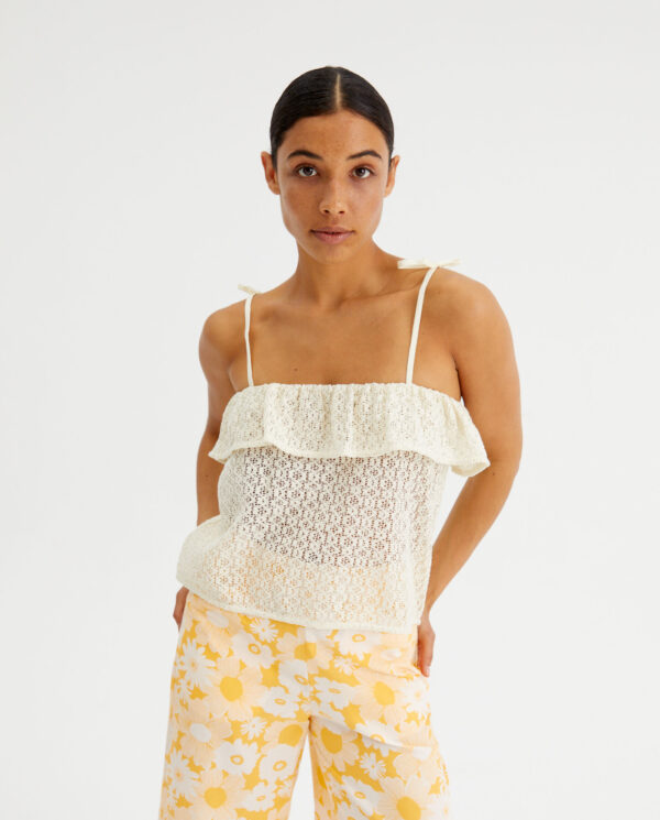 White crochet top with tie straps