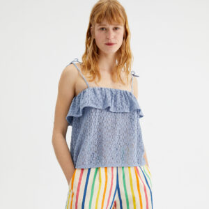 Blue crochet top with tie straps
