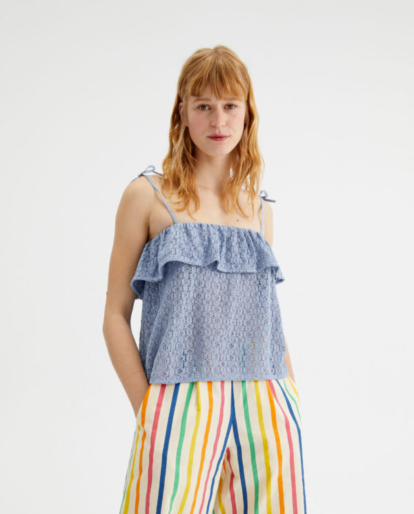 Blue crochet top with tie straps