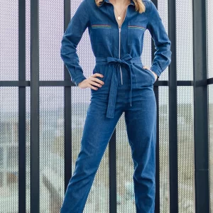 Anwen Boilersuit - Denim, Rainbow Stitching
