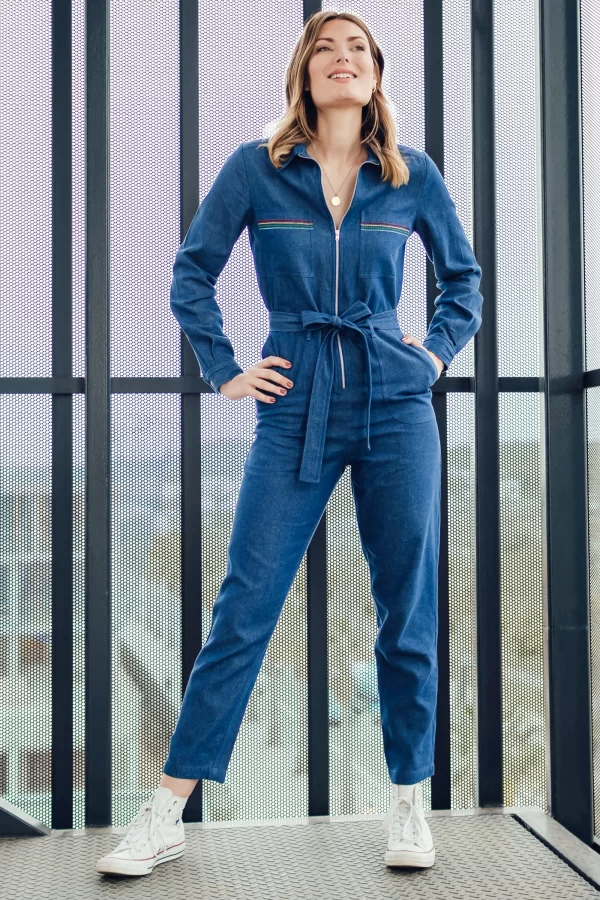 Anwen Boilersuit - Denim, Rainbow Stitching