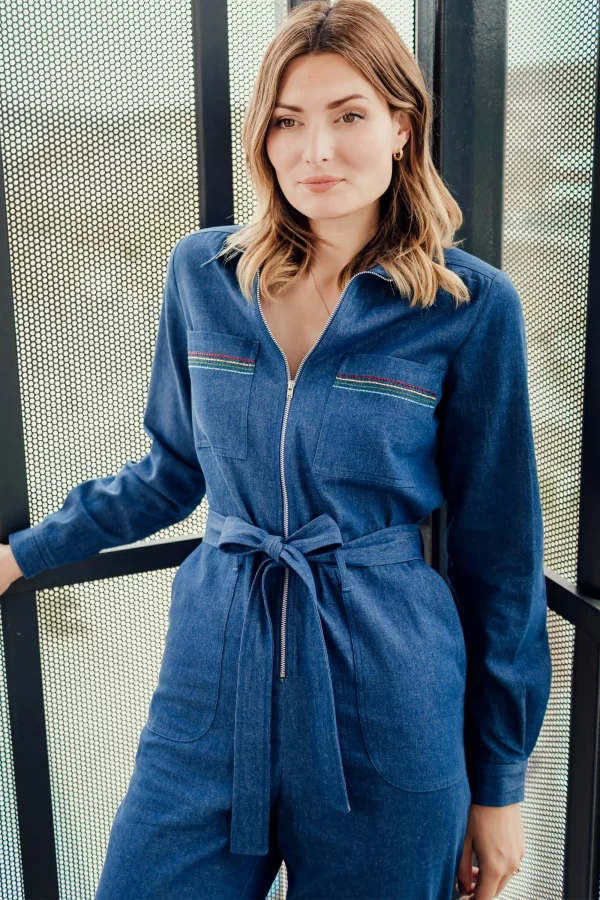 Anwen Boilersuit - Denim, Rainbow Stitching