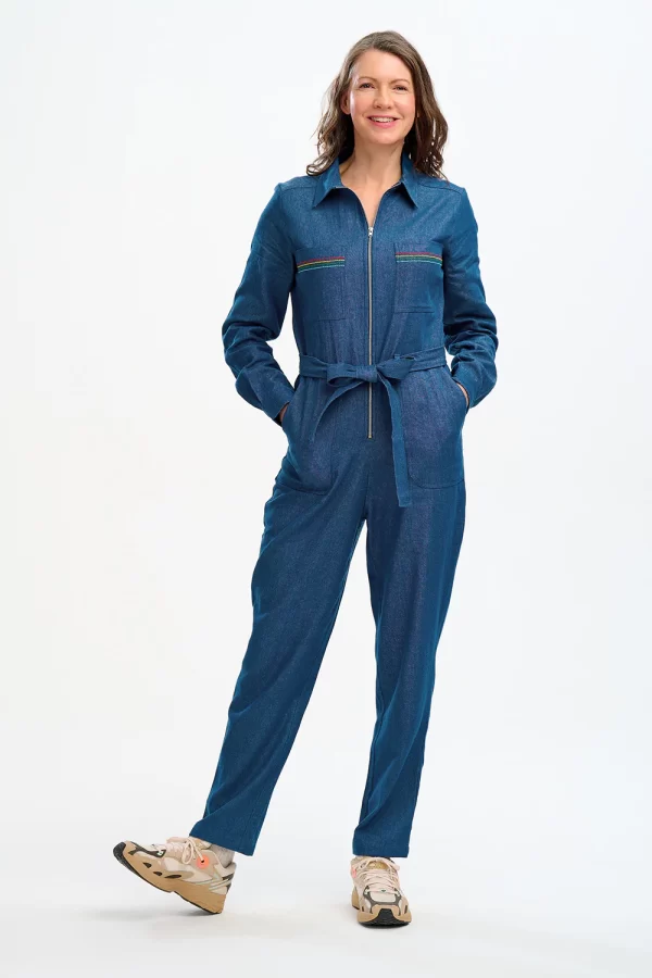 Anwen Boilersuit - Denim, Rainbow Stitching