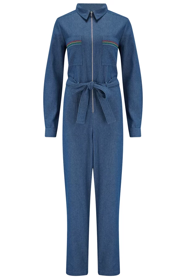 Anwen Boilersuit - Denim, Rainbow Stitching