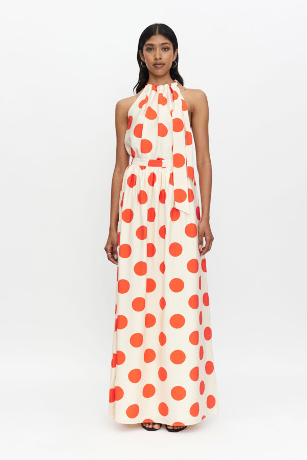 Maxi orange polka dot skirt