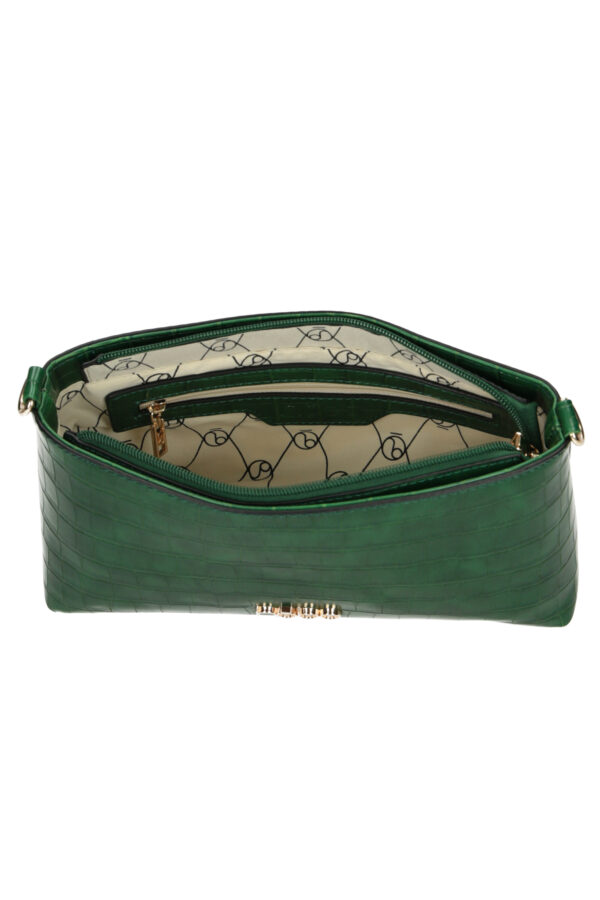 Small green croco shoulder bag