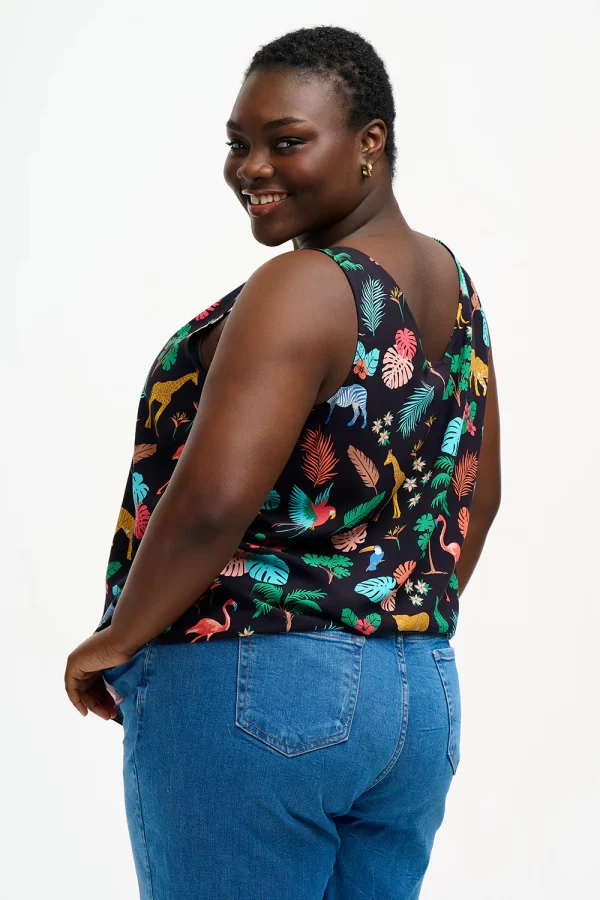 Romy Vest Top - Black, Tropical Safari