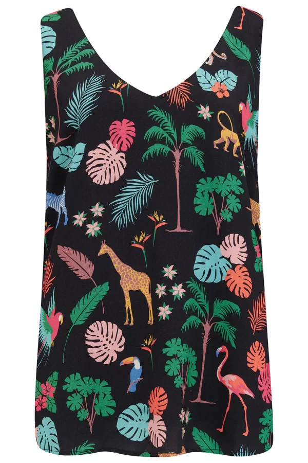 Romy Vest Top - Black, Tropical Safari