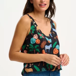 Romy Vest Top - Black, Tropical Safari