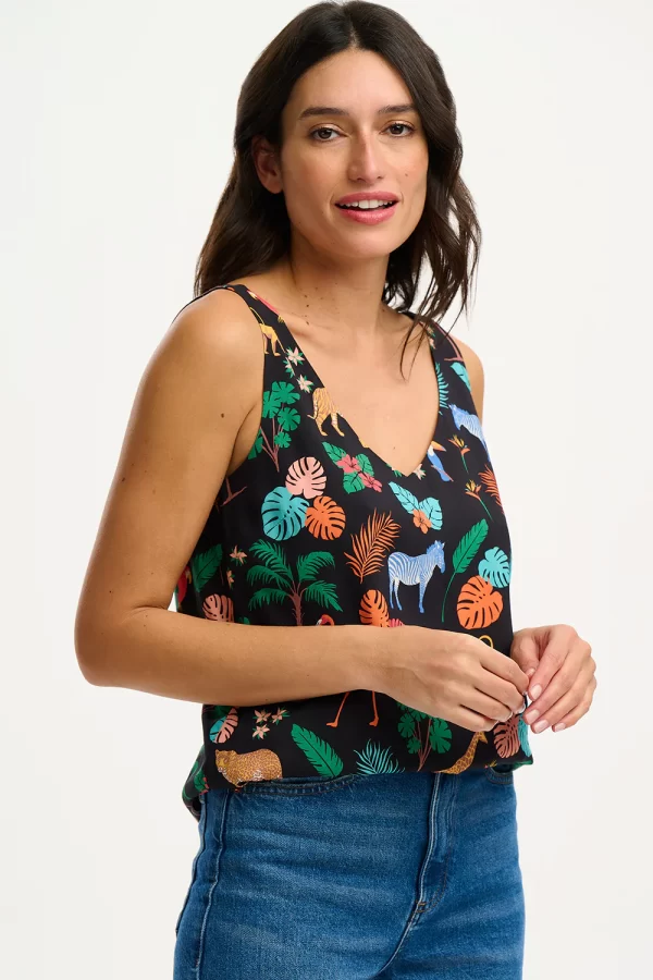 Romy Vest Top - Black, Tropical Safari