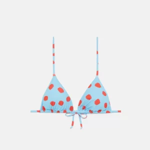 Top bikini triangular lunares azul