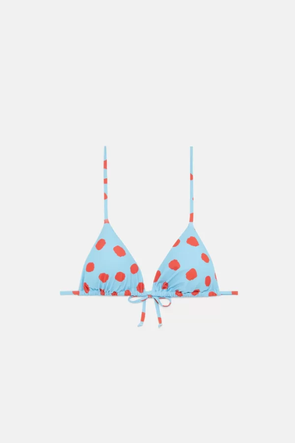 Top bikini triangular lunares azul