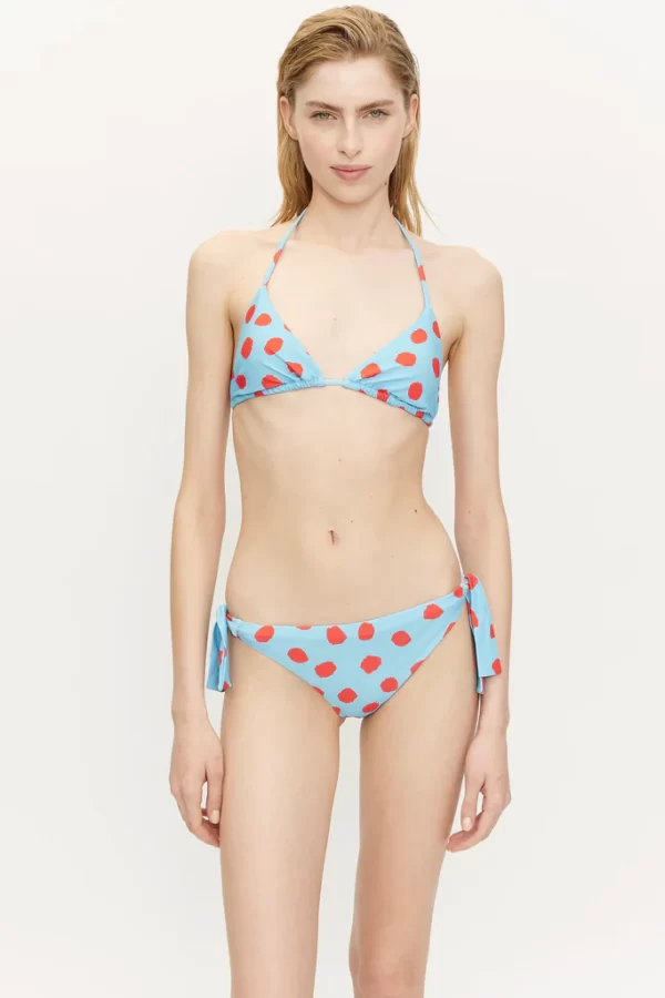 Top bikini triangular lunares azul