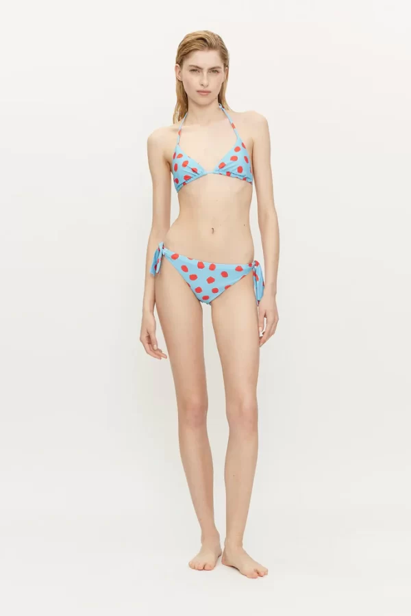 Top bikini triangular lunares azul