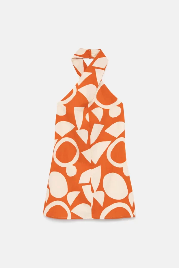 Vestido corto halter geométrico Afrik