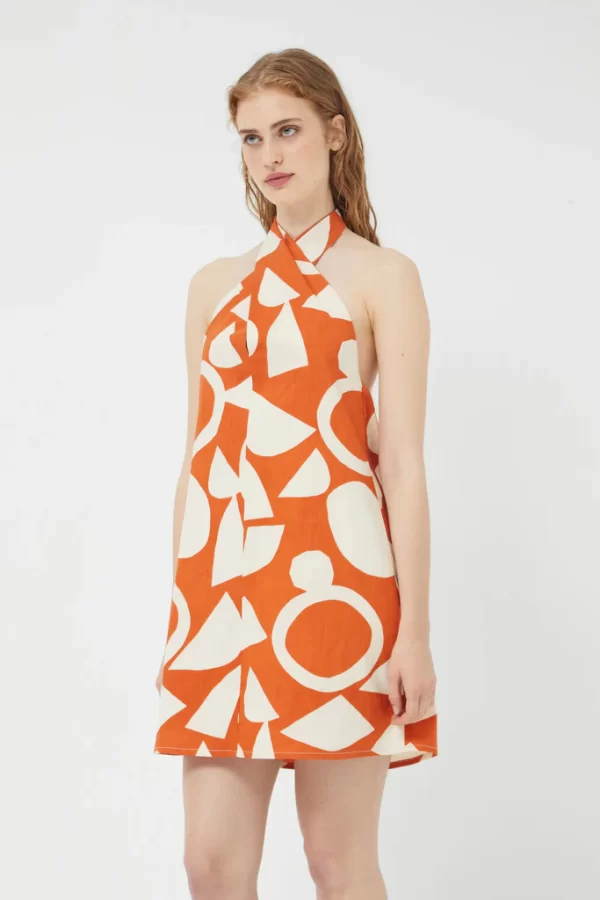 Vestido corto halter geométrico Afrik