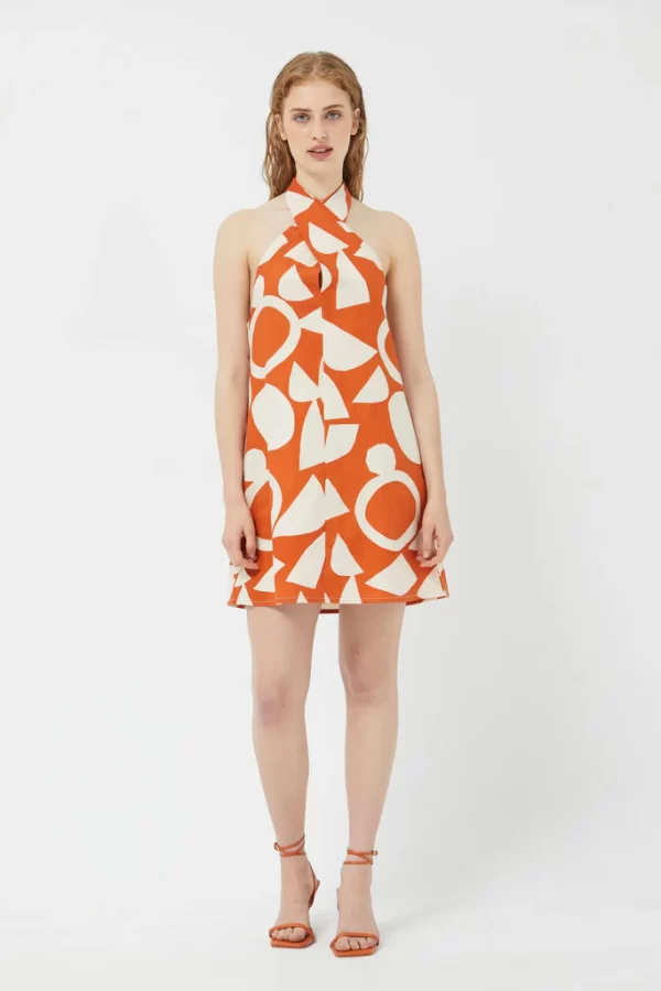 Vestido corto halter geométrico Afrik