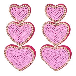Earrings 3 hearts beads