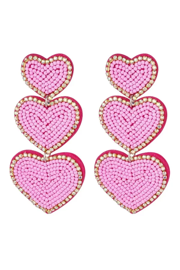 Earrings 3 hearts beads