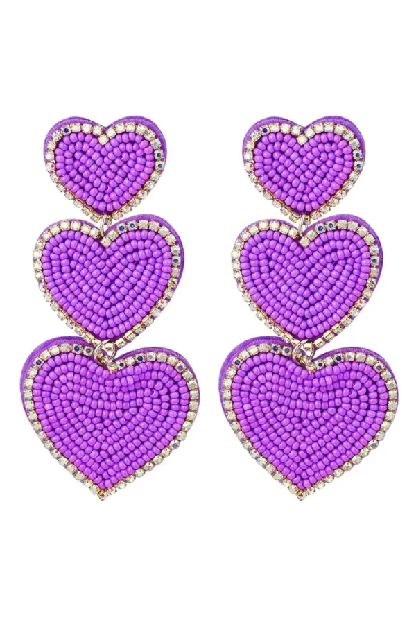 Earrings 3 hearts beads