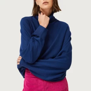 Blue Roll Neck Knitted Sweater