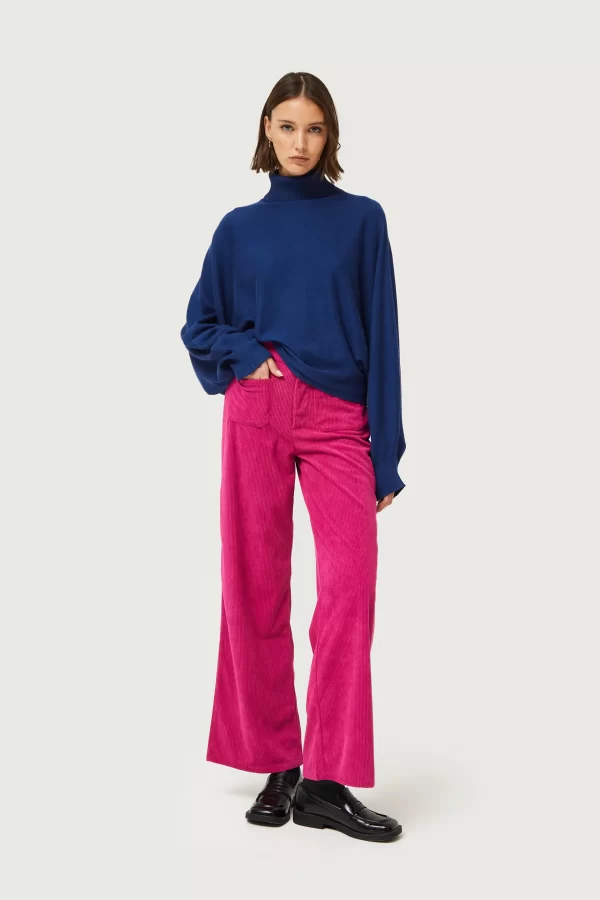 Blue Roll Neck Knitted Sweater