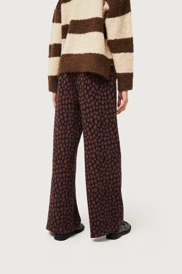 Blue Floral Print Jacquard Knit Pants