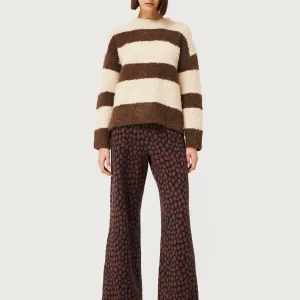 Blue Floral Print Jacquard Knit Pants